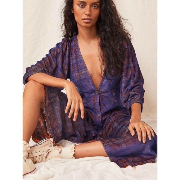 NWT WE THE FREE PEOPLE EVIE BUTTON DOWN MAXI SHIRT DRESS DUSTER - Picture 3 of 4